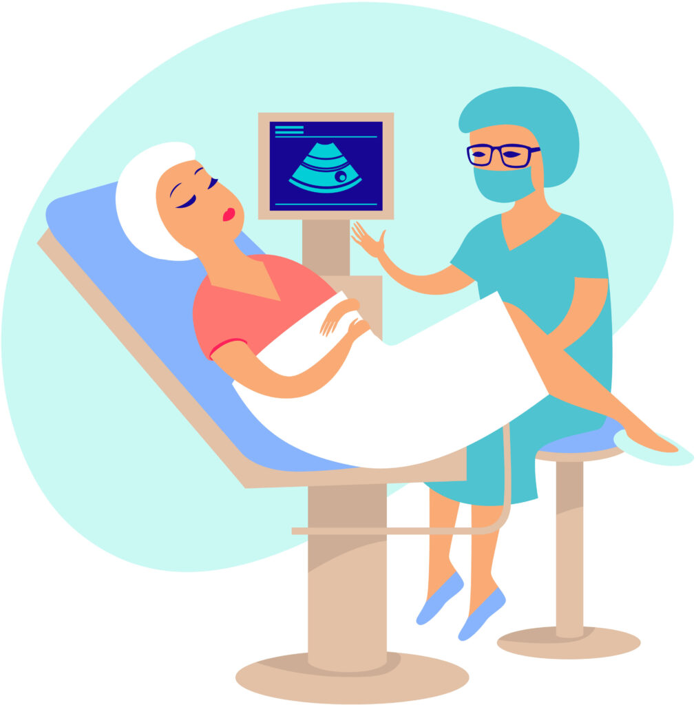 transvaginal ultrasound patient lying in an examination bed