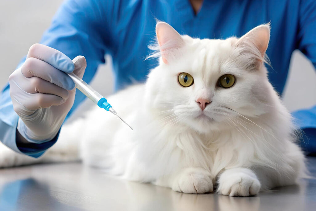 visiting a vet for rabies vaccine of pet cat